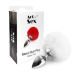 Металева анальна пробка М Art of Sex — Bunny Tails Butt plug, Білий - Зображення 3