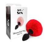 Силіконова анальна пробка М Art of Sex - Silicone Bunny Tails Butt plug Red, діаметр 3,5 см - Зображення 3