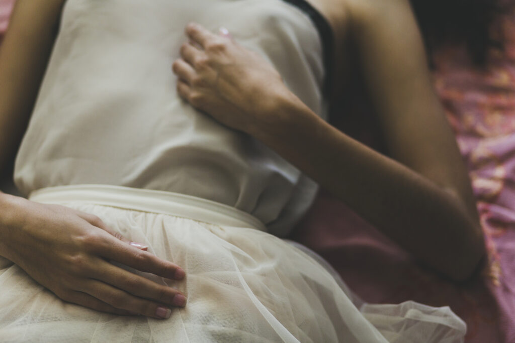 crop woman white dress resting
