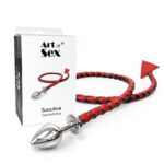 Металева анальна пробка L з диявольським хвостом Art of Sex - Succubus, екошкіра, чорний/червоний - Зображення 4
