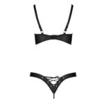Комплект з екошкіри Passion CELINE BIKINI 4XL/5XL black, відкритий бра, стрінги зі шнурівкою - Зображення 4