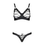 Комплект з екошкіри Passion CELINE BIKINI 6XL/7XL black, відкритий бра, стрінги зі шнурівкою - Зображення 3