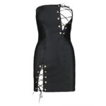 Мінісукня з екошкіри Passion CELINE CHEMISE 4XL/5XL, black, шнурівка, трусики в комплекті - Зображення 3