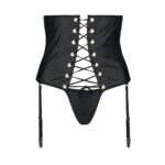 Пояс-корсет з екошкіри Passion CELINE SET with Open Bra 6XL/7XL, black, шнурівка, пажі, стрінги - Зображення 3