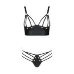 Комплект з екошкіри Passion MALWIA BIKINI 4XL/5XL black, з люверсами та ремінцями, бра, трусики - Зображення 3