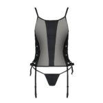 Сітчастий корсет з екошкіри Passion MALWIA CORSET 6XL/7XL black, з люверсами та знімними пажами - Зображення 3