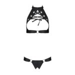 Комплект із екошкіри Passion MALWIA SET with Open Bra 6XL/7XL black, топ та трусики з люверсами - Зображення 3