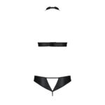 Комплект із екошкіри Passion MALWIA SET with Open Bra 6XL/7XL black, топ та трусики з люверсами - Зображення 4
