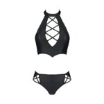 Комплект з екошкіри Passion NANACY BIKINI 4XL/5XL black, бра та трусики з імітацією шнурівки - Зображення 3