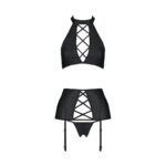 Комплект з екошкіри Passion NANCY SET 4XL/5XL black, імітація шнурівки, топ, пояс для панчіх - Зображення 3