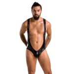 Чоловіче відкрите боді Passion 027 BRUNO S/M Black, під латекс, на шлейках - Зображення 3