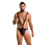Чоловіче боді з люверсами Passion 028 HARRY XXL/XXXL Black, екошкіра, на шлейках - Зображення 3