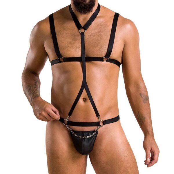 Комплект чоловічої білизни зі стреп Passion 039 SET ANDREW S/M Black, стринги, шлейки