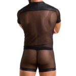 Комплект сітчастої чоловічої білизни Passion 052 SET MICHAEL 2XL/3XL black сорочка, боксери заклепки - Зображення 2