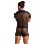 Комплект сітчастої чоловічої білизни Passion 052 SET MICHAEL 2XL/3XL black сорочка, боксери заклепки - Зображення 4