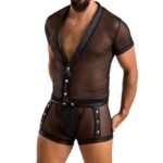 Комплект сітчастої чоловічої білизни Passion 052 SET MICHAEL 2XL/3XL black сорочка, боксери заклепки