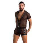 Комплект сітчастої чоловічої білизни Passion 052 SET MICHAEL 2XL/3XL black сорочка, боксери заклепки - Зображення 3