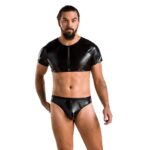 Комплект чоловічої білизни під латекс Passion 057 SET PETER S/M Black, кроп-топ, стринги - Зображення 3