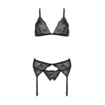 Комплект з відкритим доступом Passion DELIENA SET S/M black, ліф, стрінги, пояс для панчіх - Зображення 4