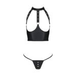 Комплект білизни з відкритими грудьми Passion GENEVIA SET WITH OPEN BRA L/XL black, корсет, стрінги - Зображення 3