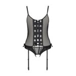 Корсет зі шнурівкою Passion NESSY CORSET S/M black, стрінги з відкритим доступом, пажі для панчіх - Зображення 3