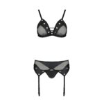 Комплект білизни Passion NESSY SET S/M black, бюстгальтер, пояс для панчіх, стрінги - Зображення 3