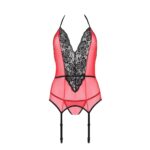 Корсет з пажами для панчіх Passion PEONIA CORSET S/M red, стрінги - Зображення 4