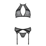 Комплект білизни Passion SATARA SET XXL/XXXL black, топ, пояс для панчіх, стрінги - Зображення 3