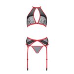 Комплект білизни Passion SATARA SET XXL/XXXL red, топ, пояс для панчіх, стрінги - Зображення 3