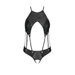 Боді з відкритим доступом Passion TASMINA BODY XXL/XXXL, black, екошкіра, шнурівки, ажурні мережива - Зображення 3