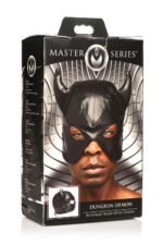 Маска з рогами Master Series: Dungeon Demon Bondage Mask with Horns, чорна - Зображення 9