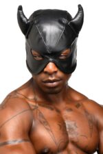 Маска з рогами Master Series: Dungeon Demon Bondage Mask with Horns, чорна - Зображення 10