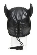 Маска з рогами Master Series: Dungeon Demon Bondage Mask with Horns, чорна - Зображення 4