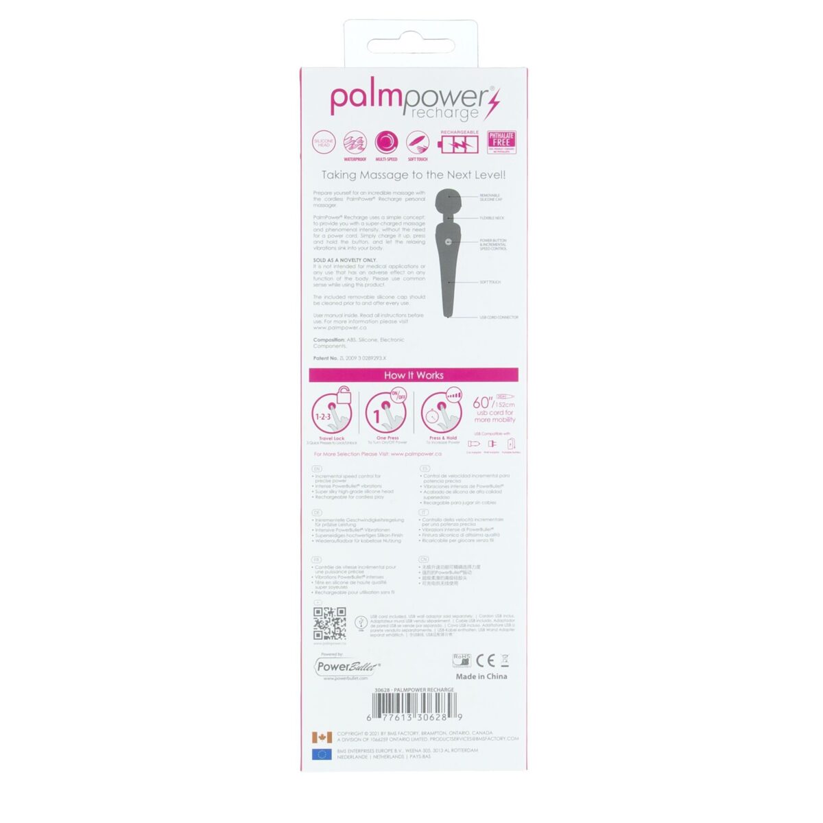 Вібромасажер PalmPower Recharge Pink, перезаряджуваний, гнучка головка, тревел-замок - Зображення 9