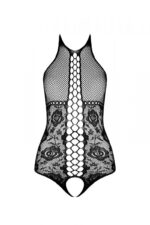 Бодістокінг з імітацією корсетної шнурівки Passion BS094 One Size, black, квітковий візерунок, з дос - Зображення 3