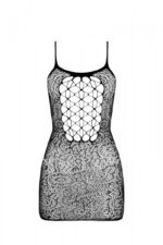 Ажурна мінісукня на тонких бретелях Passion BS096 One Size, black, плетіння на грудях - Зображення 3