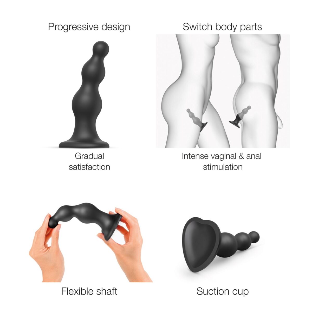 Насадка для страпона Strap-On-Me Dildo Plug Beads Black L - Зображення 3