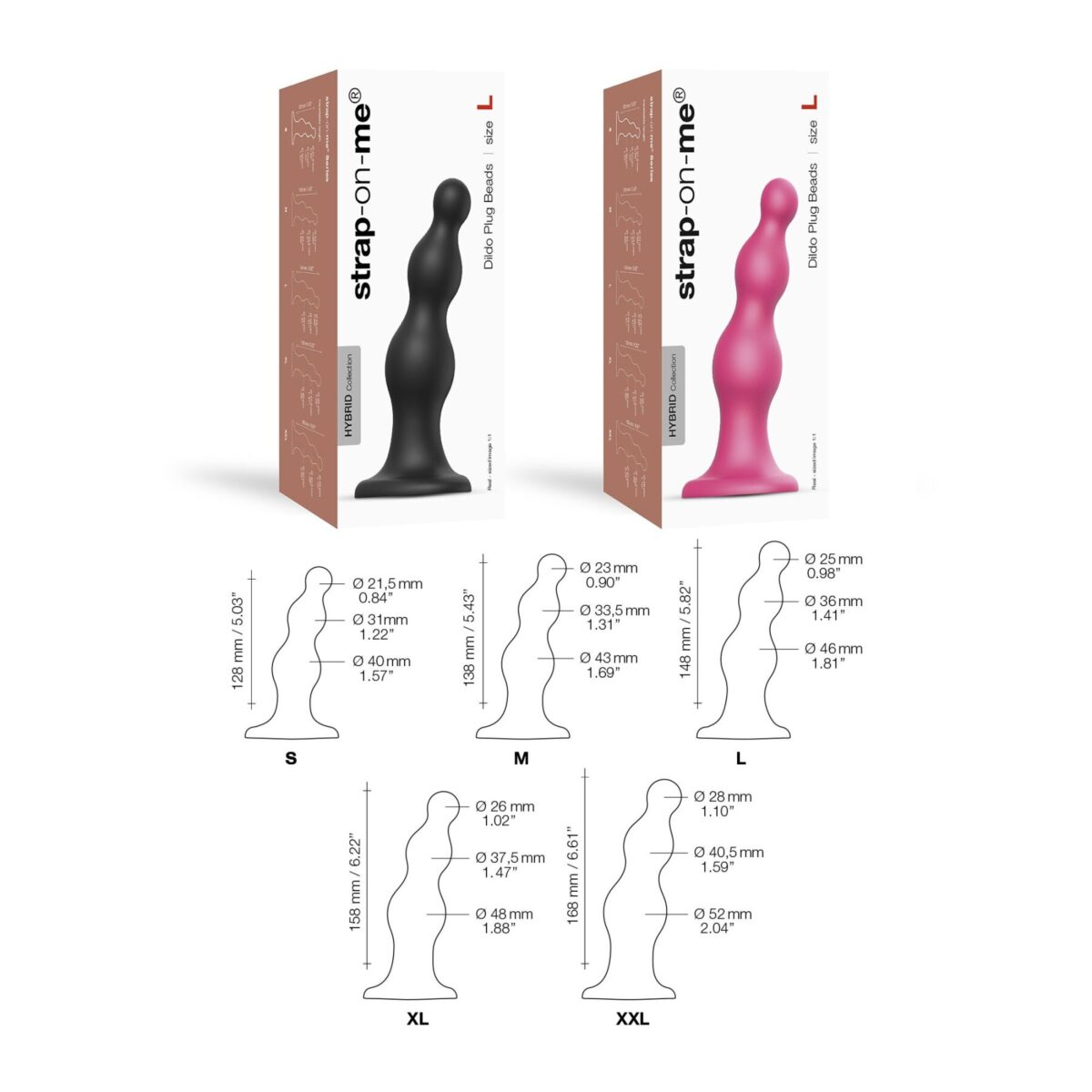 Насадка для страпона Strap-On-Me Dildo Plug Beads Black L - Зображення 4