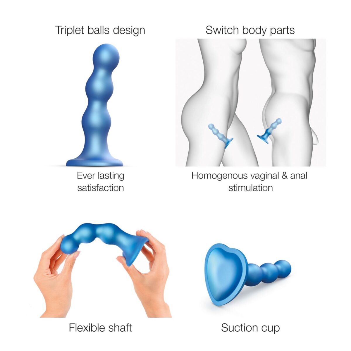 Насадка для страпона Strap-On-Me Dildo Plug Balls Blue Metallic S - Зображення 3