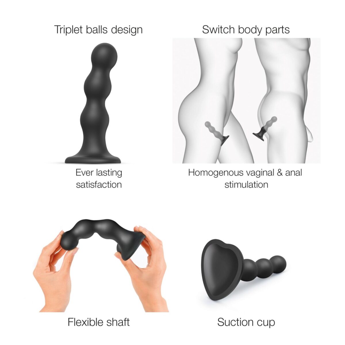 Насадка для страпона Strap-On-Me Dildo Plug Balls Black L - Зображення 3