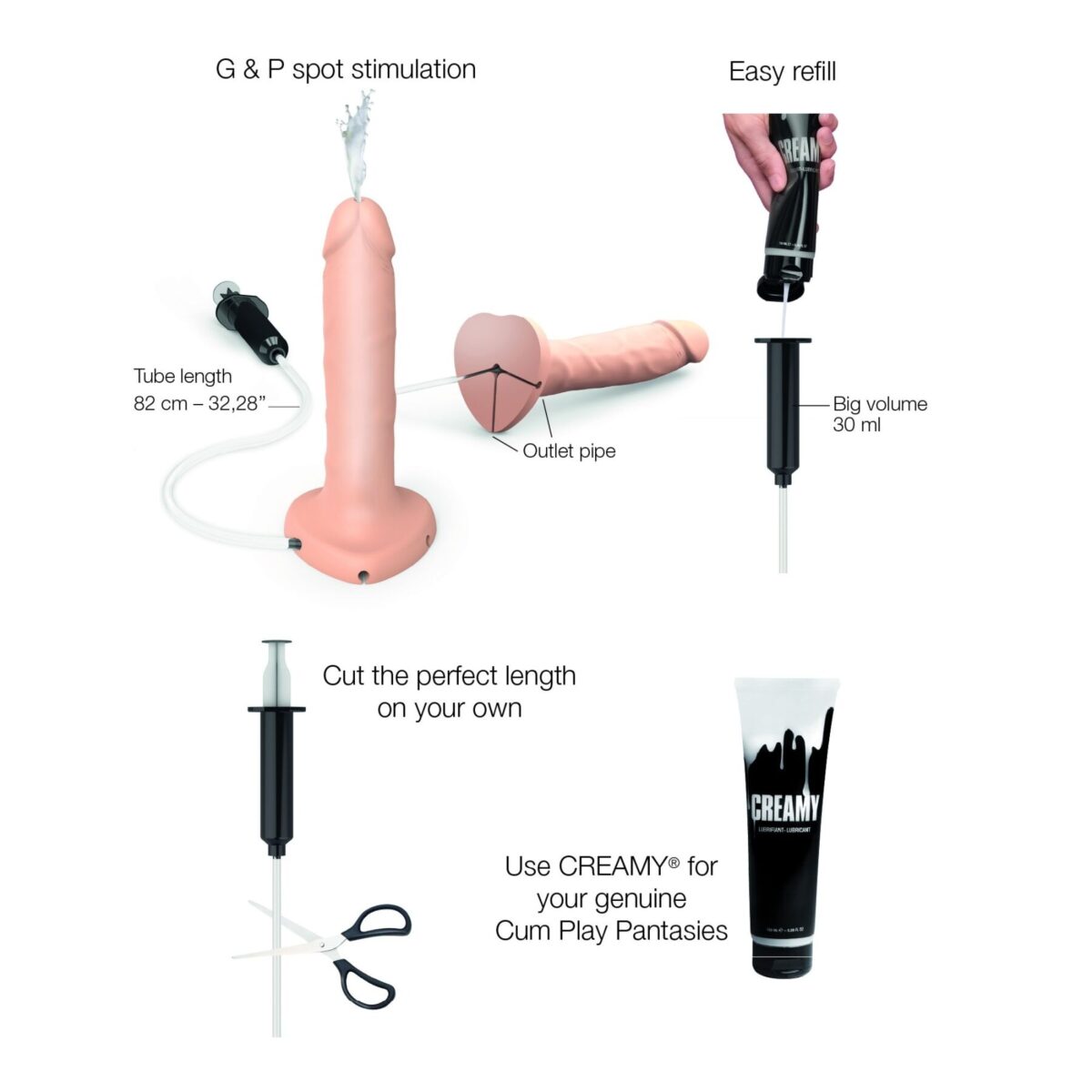 Фалоімітатор, що кінчає Strap-On-Me Squirting Cum Dildo Realistic Vanilla, діам. 3,5 см, силікон - Зображення 2
