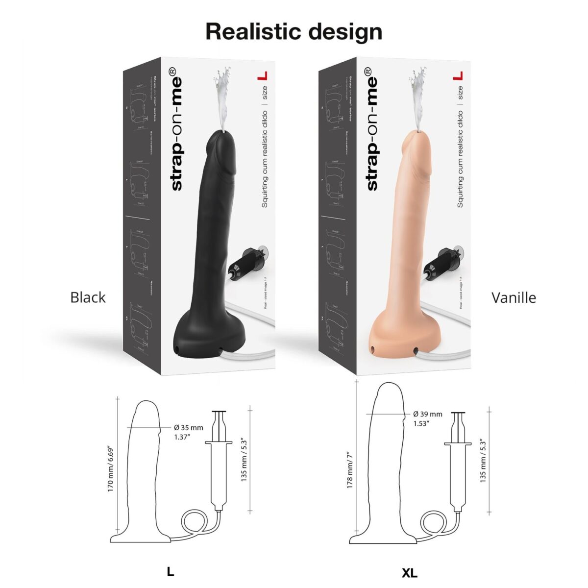 Фалоімітатор, що кінчає Strap-On-Me Squirting Cum Dildo Realistic Vanilla, діам. 3,5 см, силікон - Зображення 4
