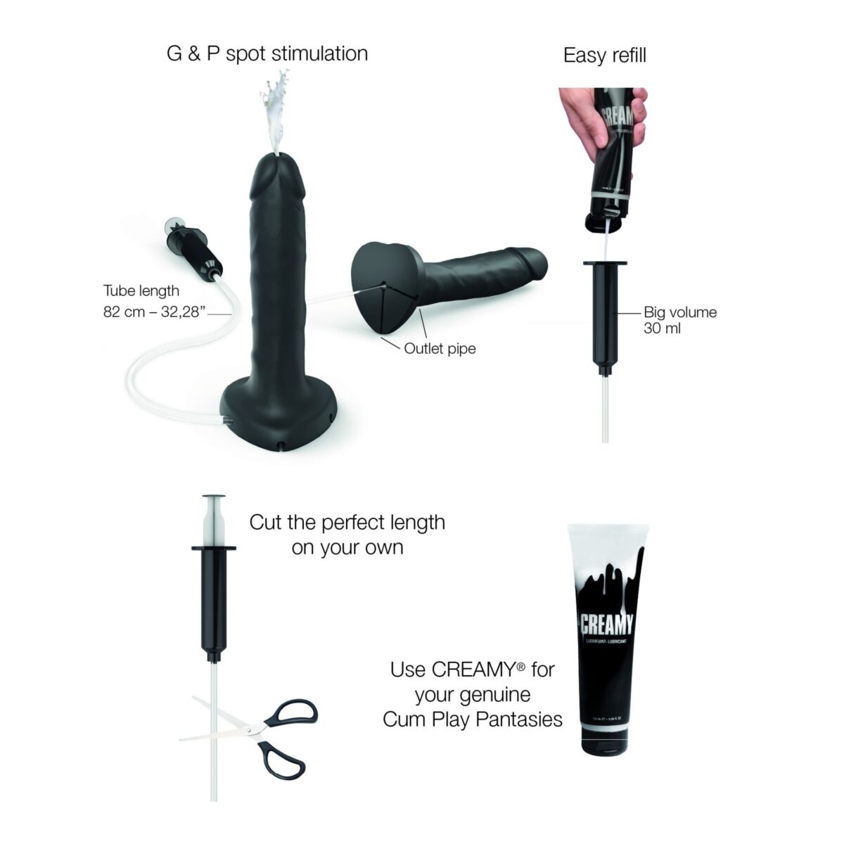 Фалоімітатор, що кінчає Strap-On-Me Squirting Cum Dildo Realistic Black, діам. 3,9 см, силікон - Зображення 2