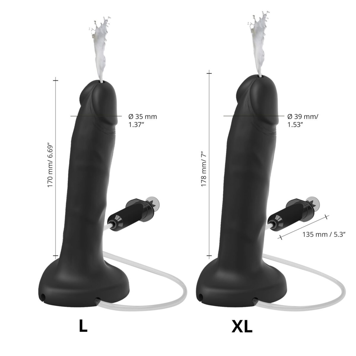 Фалоімітатор, що кінчає Strap-On-Me Squirting Cum Dildo Realistic Black, діам. 3,9 см, силікон - Зображення 3