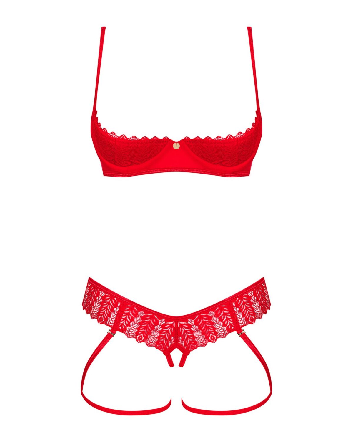 Комплект Obsessive Ingridia 2-pcs crotchless set XL/2XL, червоний, з доступом, відкриті груди - Зображення 3