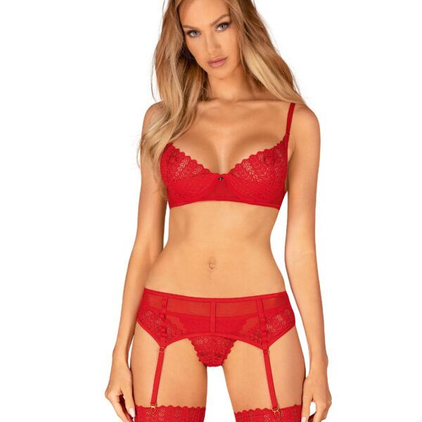 Комплект Obsessive Ingridia 3-pcs set XS/S, червоний, бюстгальтер, стрінги, пояс