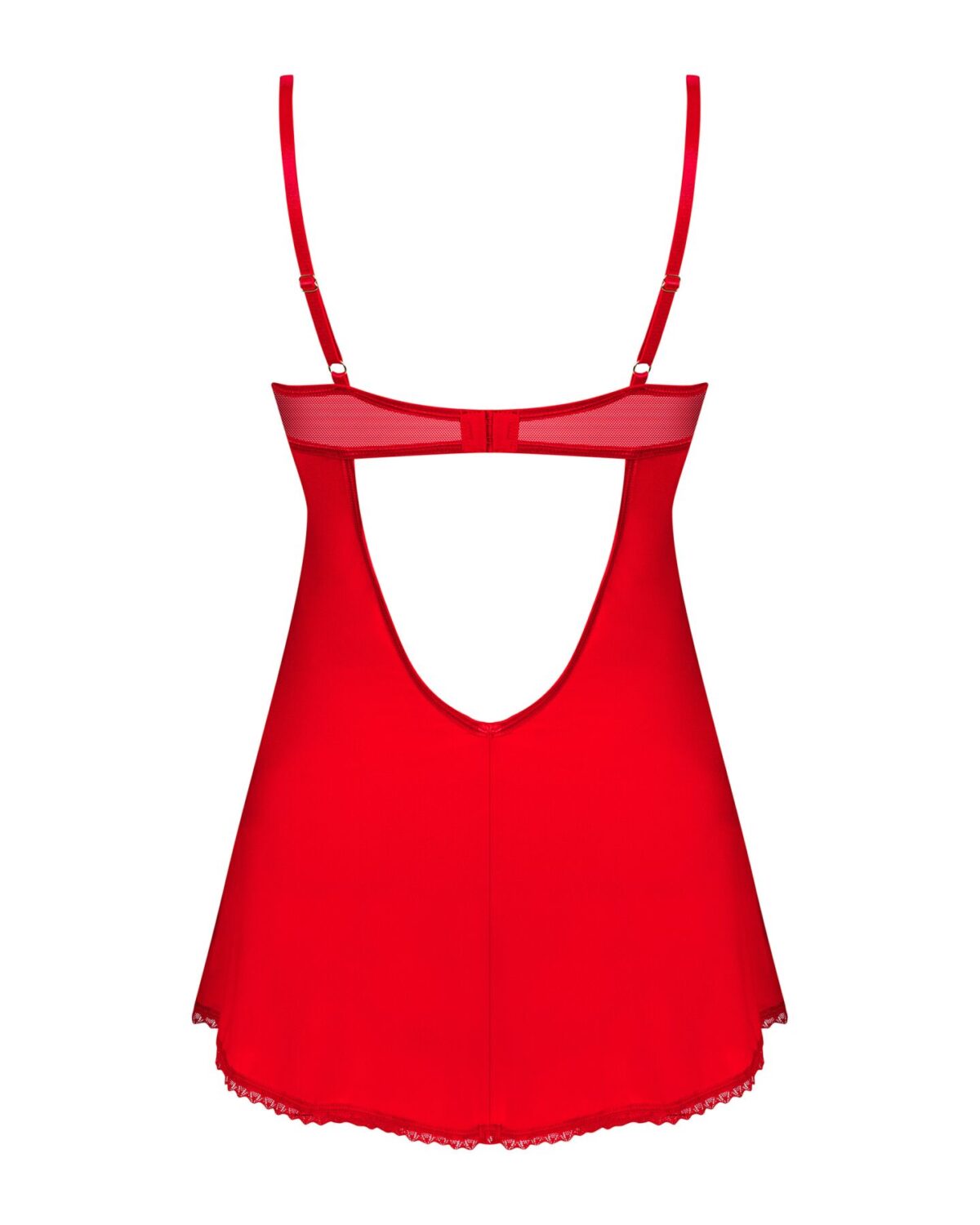 Пеньюар Obsessive Ingridia chemise & thong M/L, червоний, сорочка, стрінги - Зображення 4