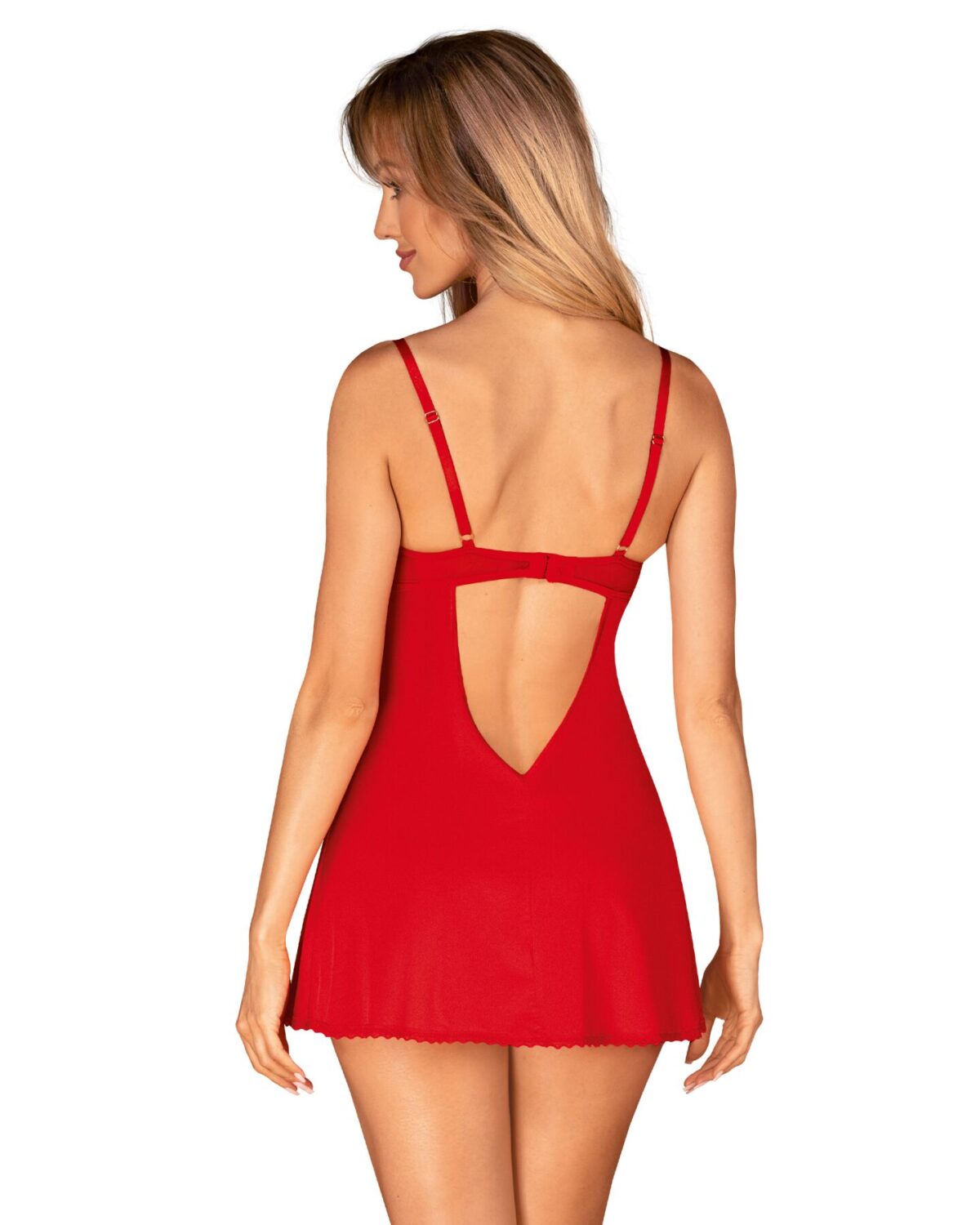 Пеньюар Obsessive Ingridia chemise & thong M/L, червоний, сорочка, стрінги - Зображення 2