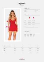 Пеньюар Obsessive Ingridia chemise & thong M/L, червоний, сорочка, стрінги - Зображення 5