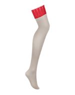 Панчохи Obsessive Ingridia stockings M/L, бежеві з червоною резинкою - Зображення 3
